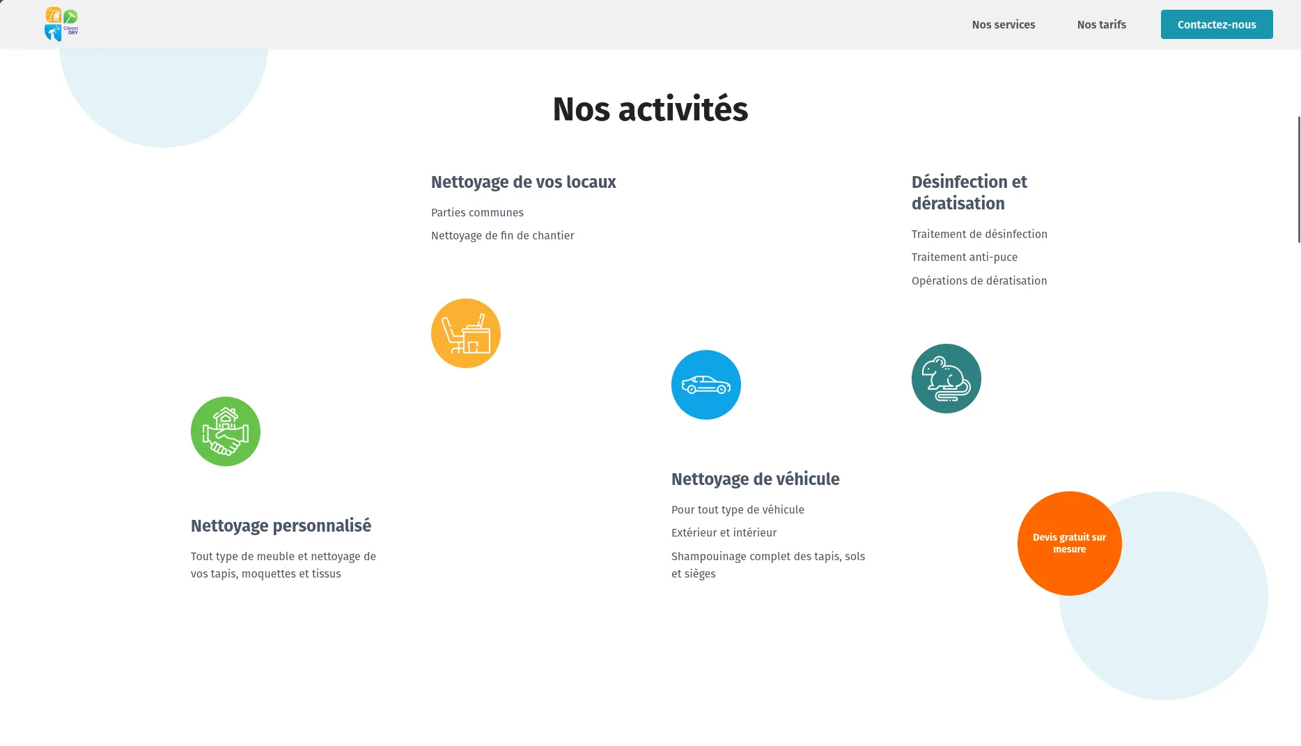 Section deux du site web décrivant les activités